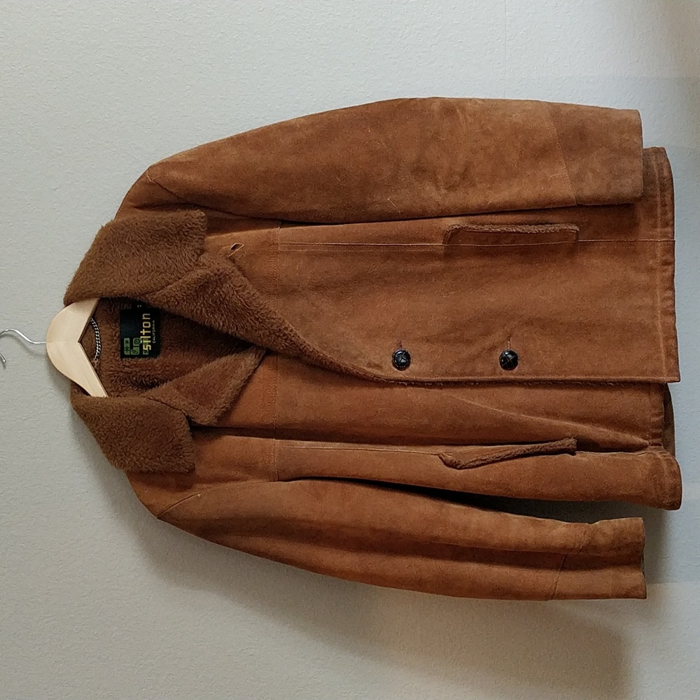 Vintage 60s Penny Lane Suede Leather Coat Sherpa Lined Womens 10 Silton CA